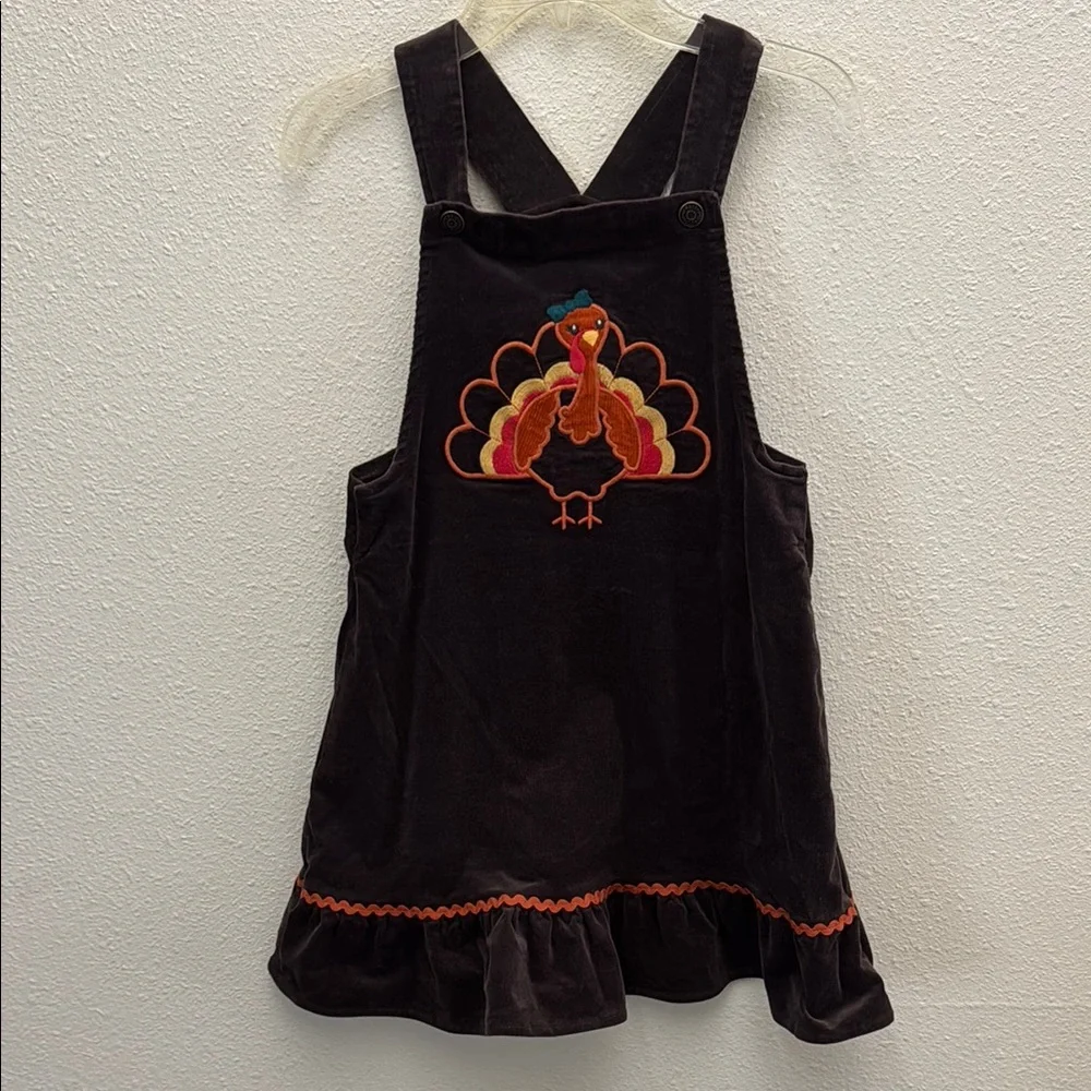 Gymboree Girls Embroidered Turkey Ruffle Corduroy Skirtall Brown Dress Size 8